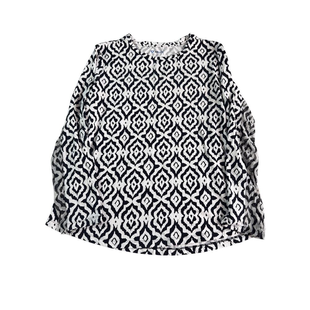 IBKUL Womens XL Black White Geometric Golf Shirt Mesh Sleeve Sun Protection